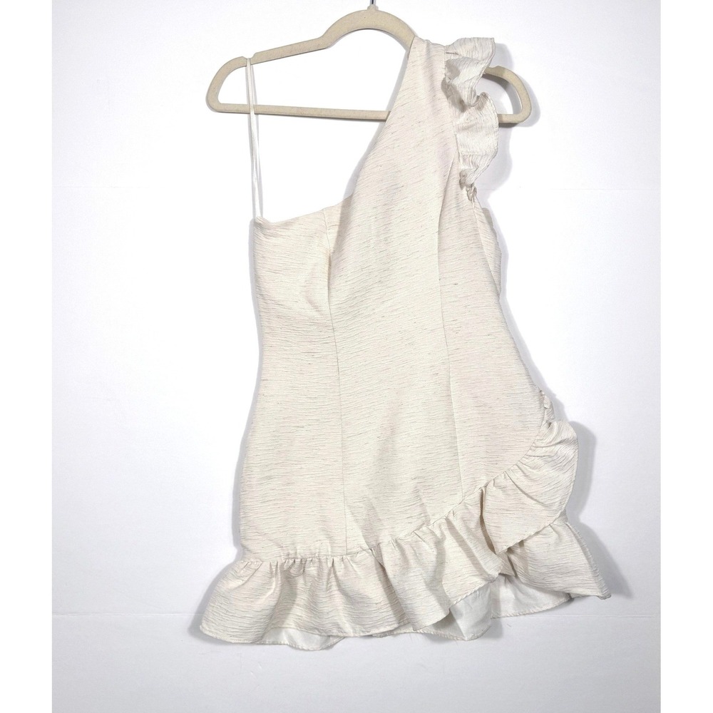 DO + BE One Shoulder Coquette Mini Dress Size Small Ivory Cream Ruffle